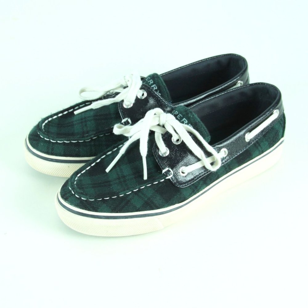 Sperry Biscayne Navy/Green Plaid Boat Shoes  5.5 Patent Leather/Canvas Sneakers